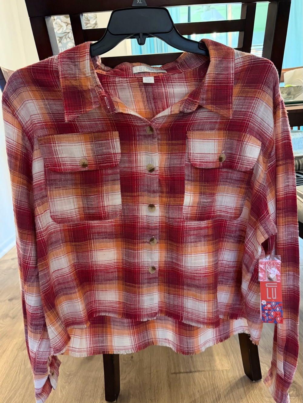 Plaid Button-Front Crop Blouse - Red Multi